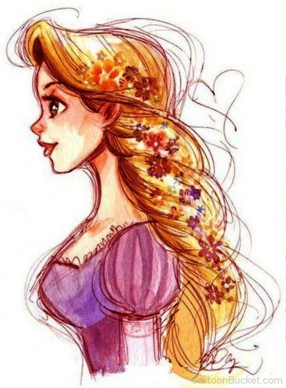 Cute Rapunzel Sketch Drawing with simple drawing