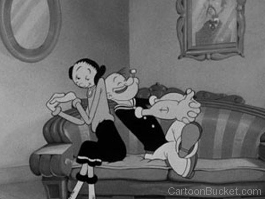 Black and White Pic Of Olive Oyl With Popeye