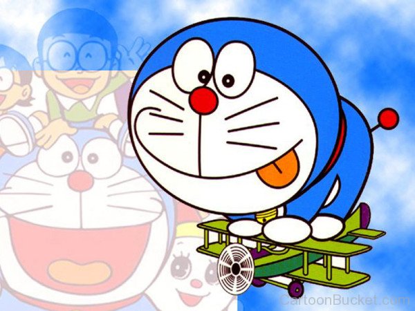 Doreamon Playing With Aeroplan In the sky