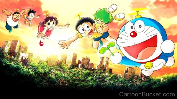 Doraemon Playing With Friends In The Sky