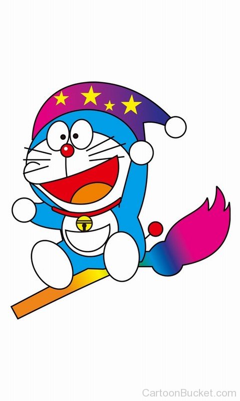 Doraemon Sitting On A Broom