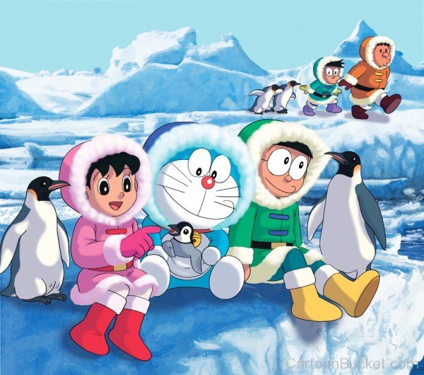 Image Of Doraemon With Friends In Winter