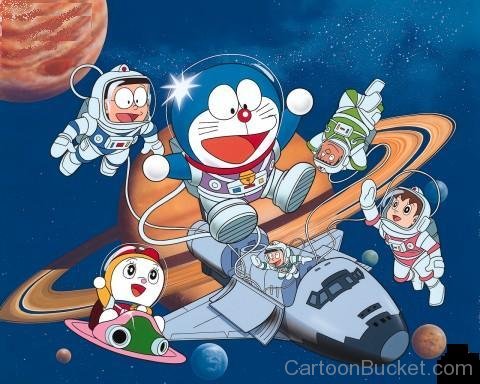 Image Of Doraemon In Aeroplan With His Friends