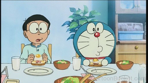 Image of Nobita With Doraemon At Dinner