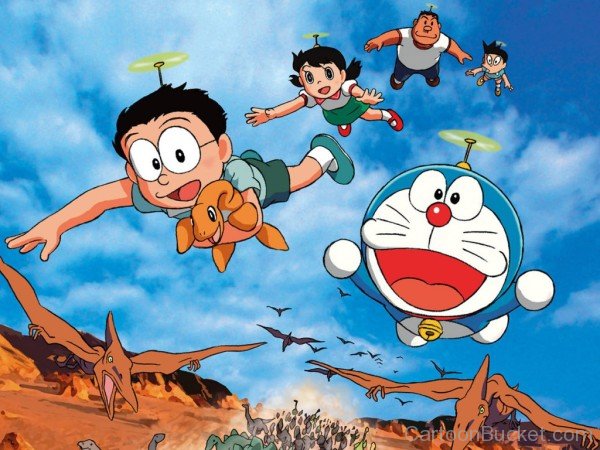 Nobita Flying With His Friends In The Sky