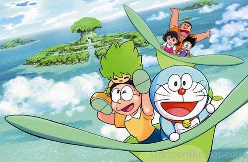 Nobita Flying With His Friends