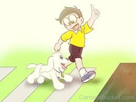 Nobita Walking With Dog