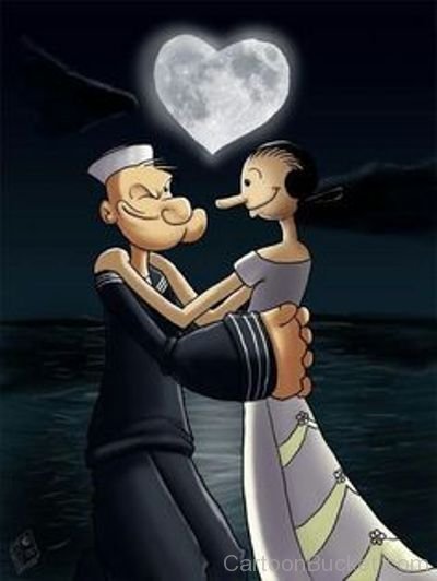 Olive Oyl With Popeye In Moon Night