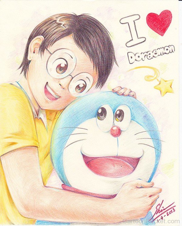 Painting Of Nobita With Doraemon