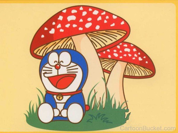 Picture Of Doraemon Sitting Under The Mushroom