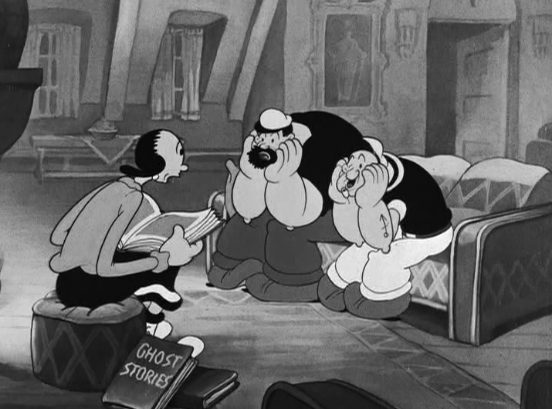 Bluto Sitting With  A Olive And Popeye