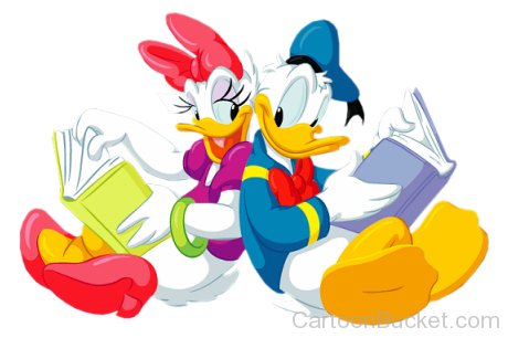 Donald Duck Reading Book With Daisy Duck