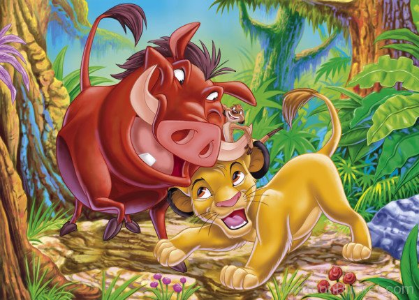 Adorable Image Of Simba With Pumbaa,Timon And Pumbaa