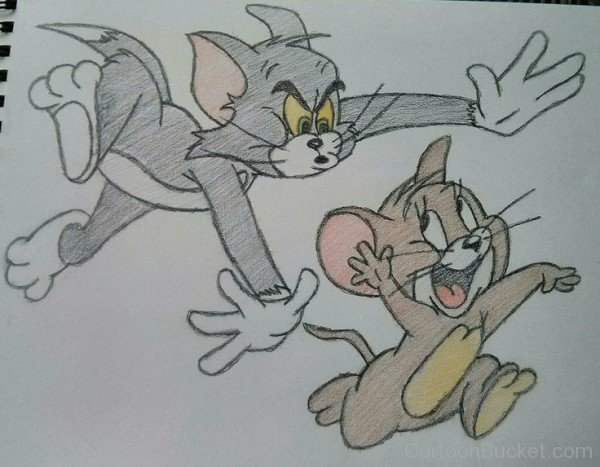 Colorful Sketch Of Tom And Jerry
