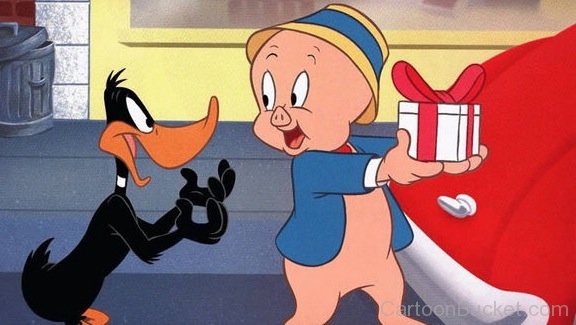 Daffy Duck And Elmer With Gift