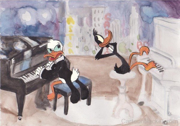 Daffy Duck Playing Piano With His Foot