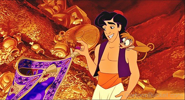 Aladdin And Abu Looking At Gold Coins