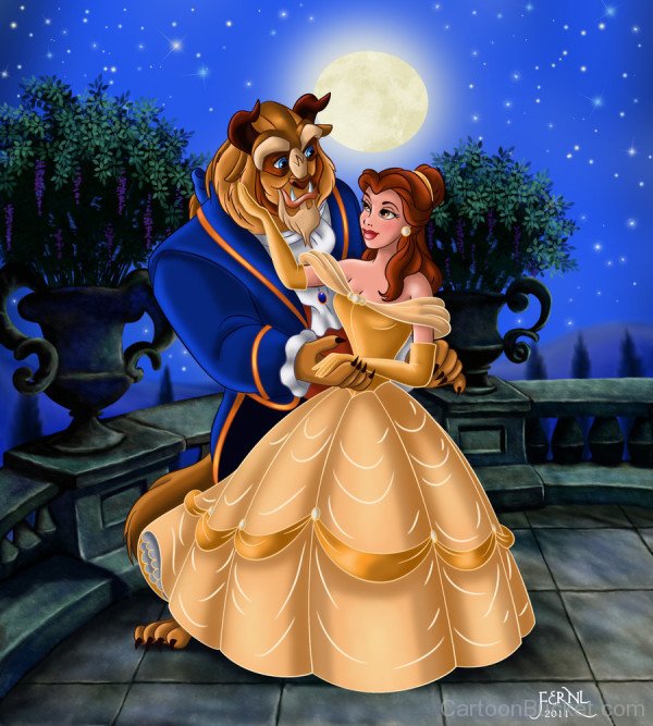 Belle And Beast Dancing In Moon Light