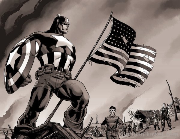Black And White Image Of Captain America