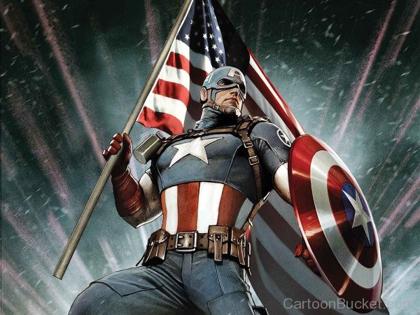 Captain America Holding American Flag