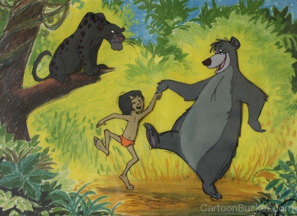 Drawing Of Baloo,Mowgli And Bagheera