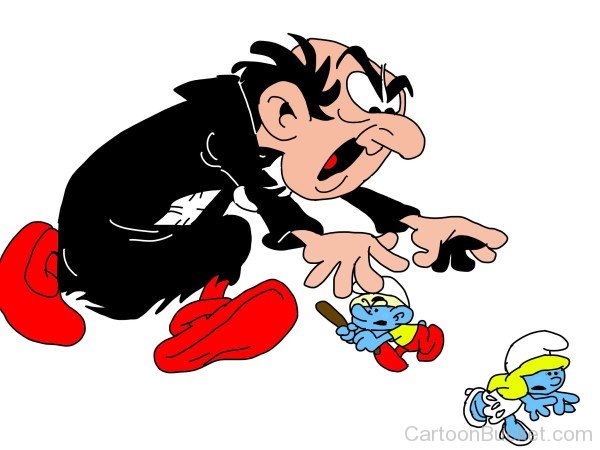 Gargamel Trying To Catch Smurfette And Hefty Smurf