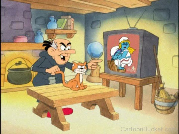 Gargamel Watching Television With Azrael