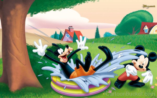 Goofy Playing In Water With Mickey Mouse