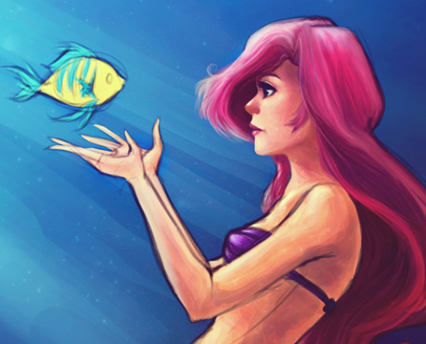 Painting Of Flounder And Ariel