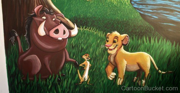Painting Of Simba,Timon And Pumbaa