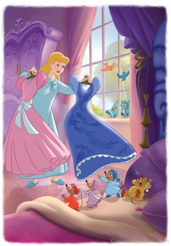 Princess Cinderella Holding Her Dresses