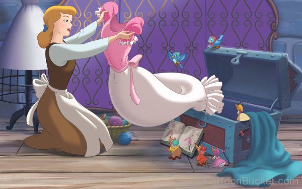 Princess Cinderella Looking At Her Dress