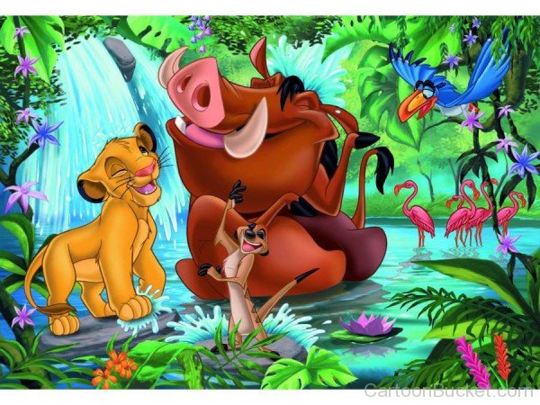 Simba,Timon And Pumbaa Playing In The Water