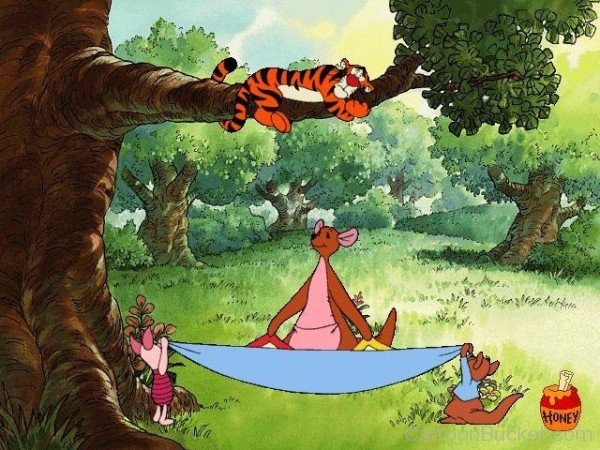 Roo And Kanga With Tiger In Forest