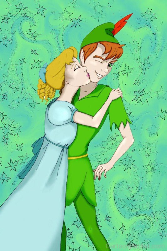 Wendy Kissing Peter Pan On His Cheeks