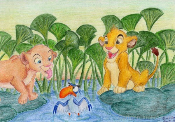 Drawing Of Simba,Zazu And Nala