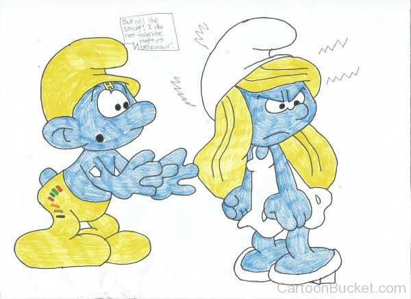 Drawing Of Smurfette And Hefty Smurf