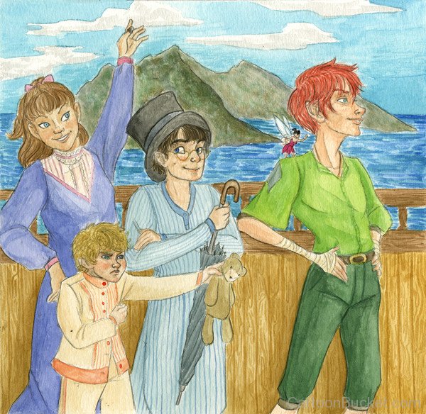 Drawing Of Wendy,Michael,John And Peter Pan