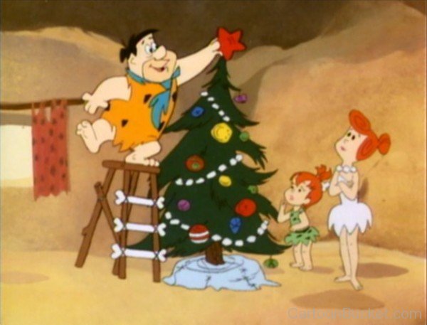Fred Decorated Christmas Tree With Wilma And Pebbles