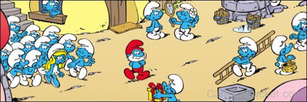 Papa Smurf Looking At The Smurfs