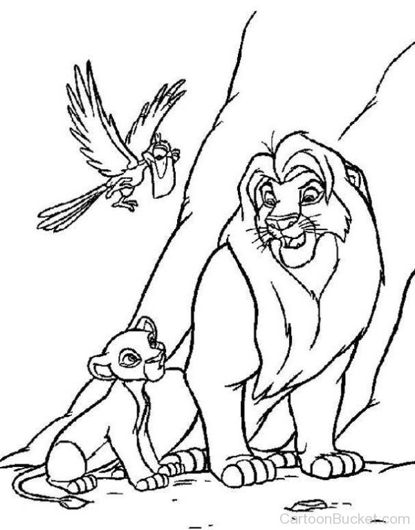 Sketch Of Cub Simba,Zazu And Mufasa