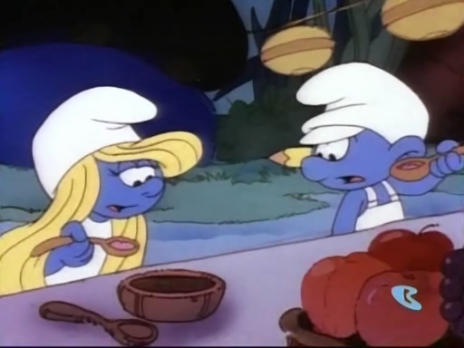 Smurfette Drinking Soup With Hefty