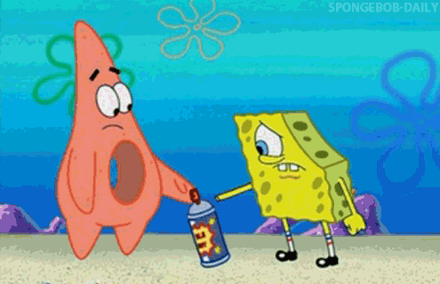 Spongebob Spraying On Patrick's Leg