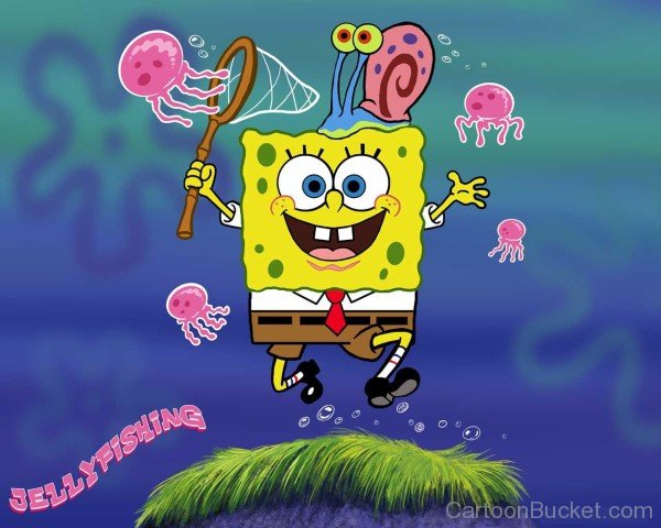 Spongebob With Gary Trying To Catch Jellyfish