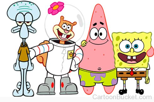 Spongebob With Patrick,Squidward And Kenny The Cat