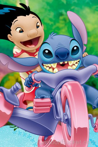 Stitch And Lilo On Bicycle