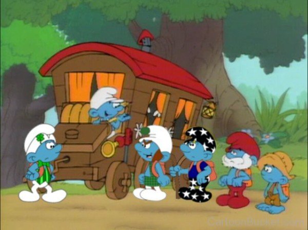 The Smurfs At His Wagon