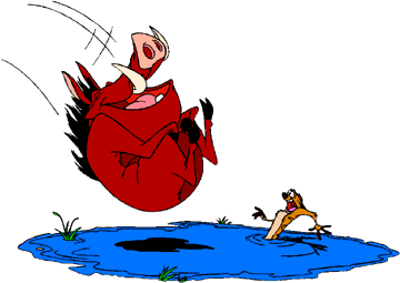 Timon And Pumbaa Playing In Water