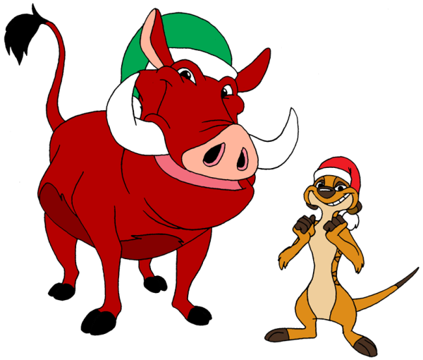 Timon And Pumbaa Wearing Christmas Hat