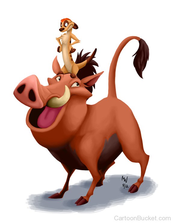 Timon Standing On Pumbaa's Head